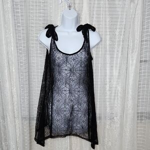 Banned Goth Black Spider Web Mesh Adjustable Handkerchief Edge Tank Top SzXL